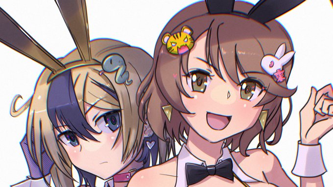 晶乃竜子バニー絵出来上がり。みんトラ合わせ合同誌に寄稿しますのでよろしくお願いいたします。 #アリスギアお絵描き 