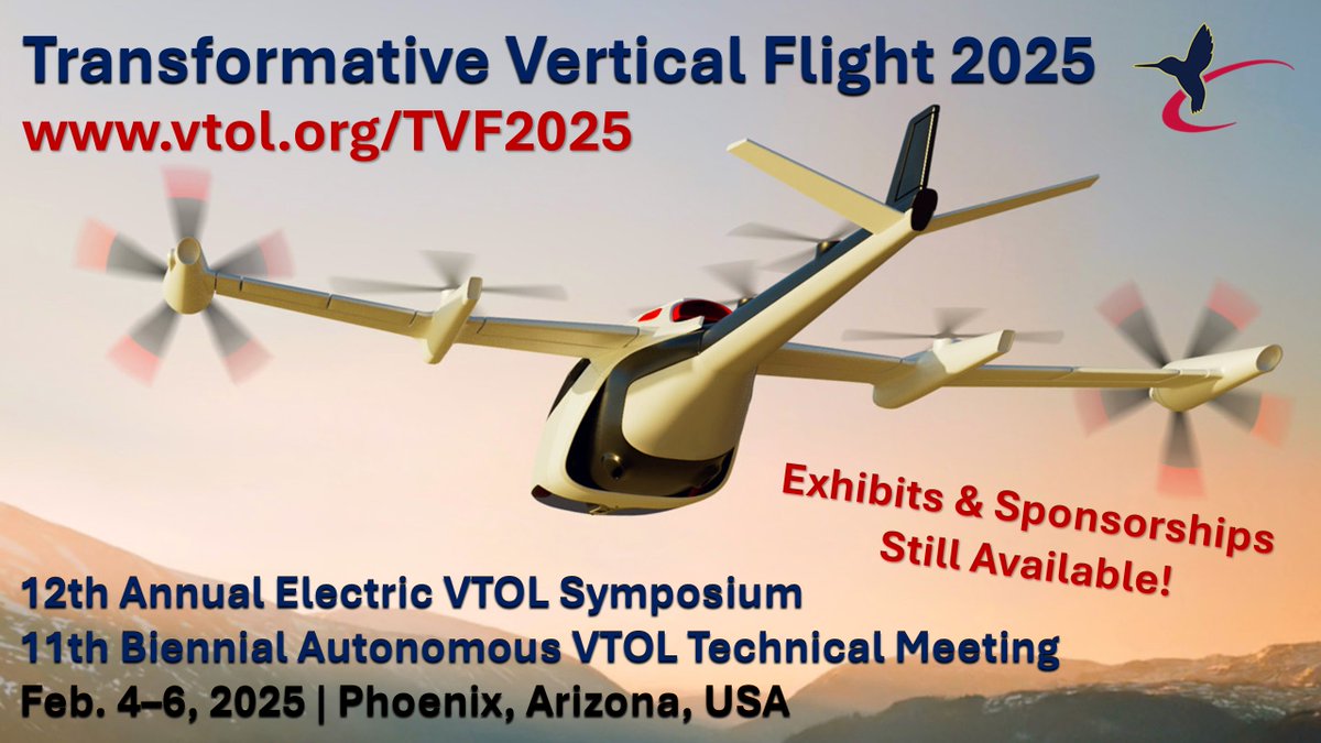 VTOLsociety's tweet photo. Follow the @ElectricVTOL newsletter for top #avgeek events related to #eVTOL, #eCTOL, #eSTOL and #hydrogen aviation: https://t.co/6XIVTVqP4Z
Register for the Transformative Vertical Flight #TVF2025 symposium in Feb. 2025 and other @VTOLsociety events! https://t.co/uAXinDaHsw https://t.co/GB5nP2DcTe