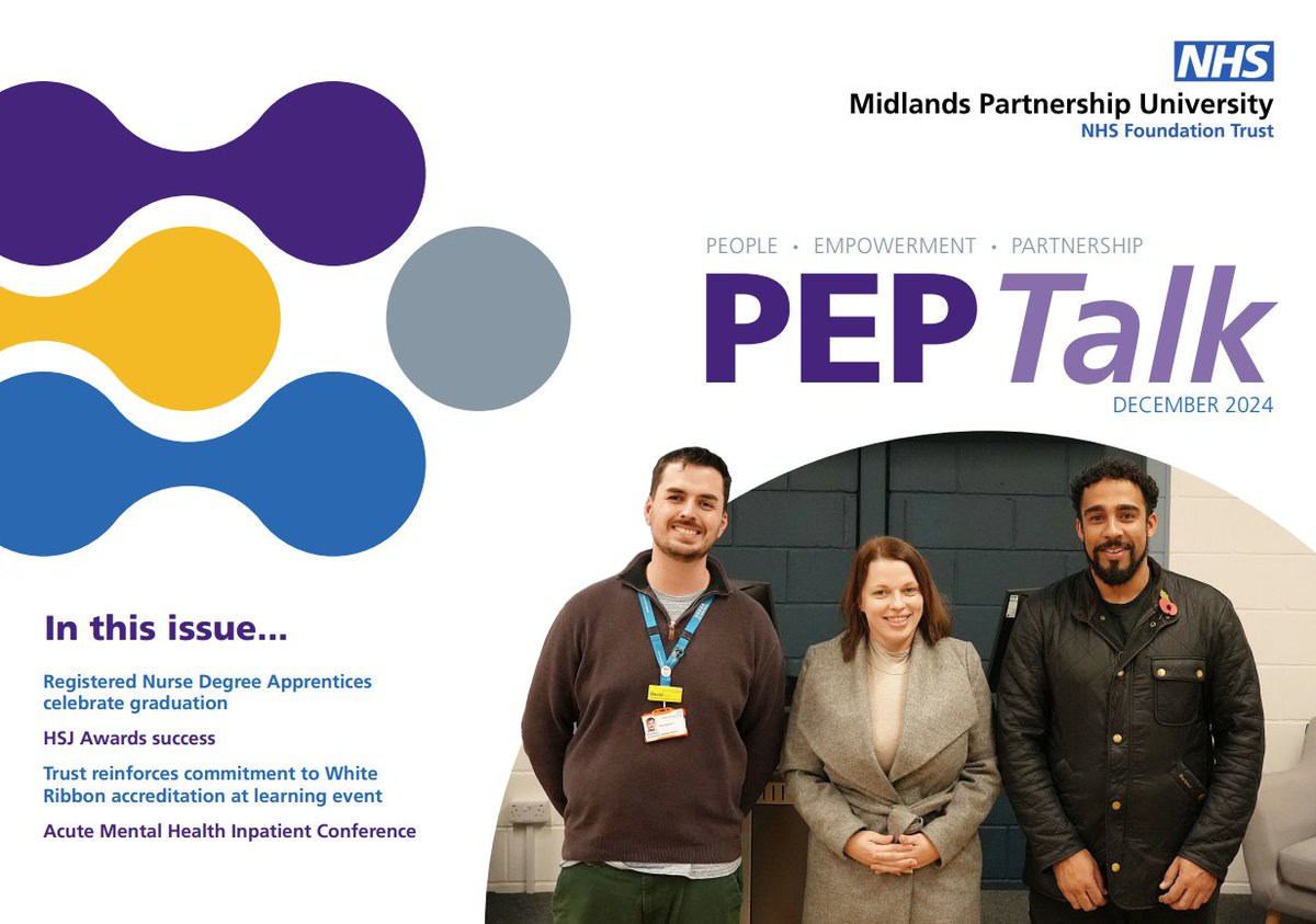 📢 New edition of PEP Talk out now! 📢

Our latest edition of the Trust's magazine is out now and available to read at: mpft.nhs.uk/about-us/newsl…

In this issue, discover more about the Registered Nurse Degree Apprentices graduation celebration, HSJ Awards success, and much more!