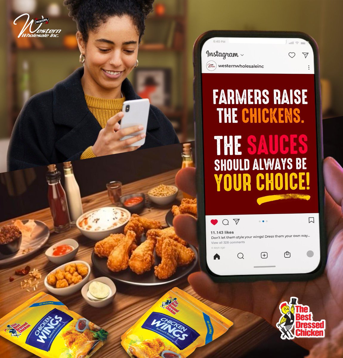 Don’t let them style you😮‍💨 
The sauce should always be YOUR choice✅✨

Dress your Wings, your way🙌🏽🎉🔥 

Grab your Best Dressed Chicken Wings from Western Wholesale Inc. today🥳‼️