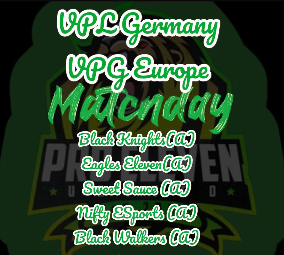 Heute ist wieder Spieltach!!!!
<a href="/VPGEurope/">Virtual Pro Gaming | Europe</a> <a href="/Sweet_Sauce_55/">Sweet Sauce</a> <a href="/NiftyVpg/">VPG Nifty Esports</a> <a href="/BlackWalkersEs/">Black Walkers</a>
