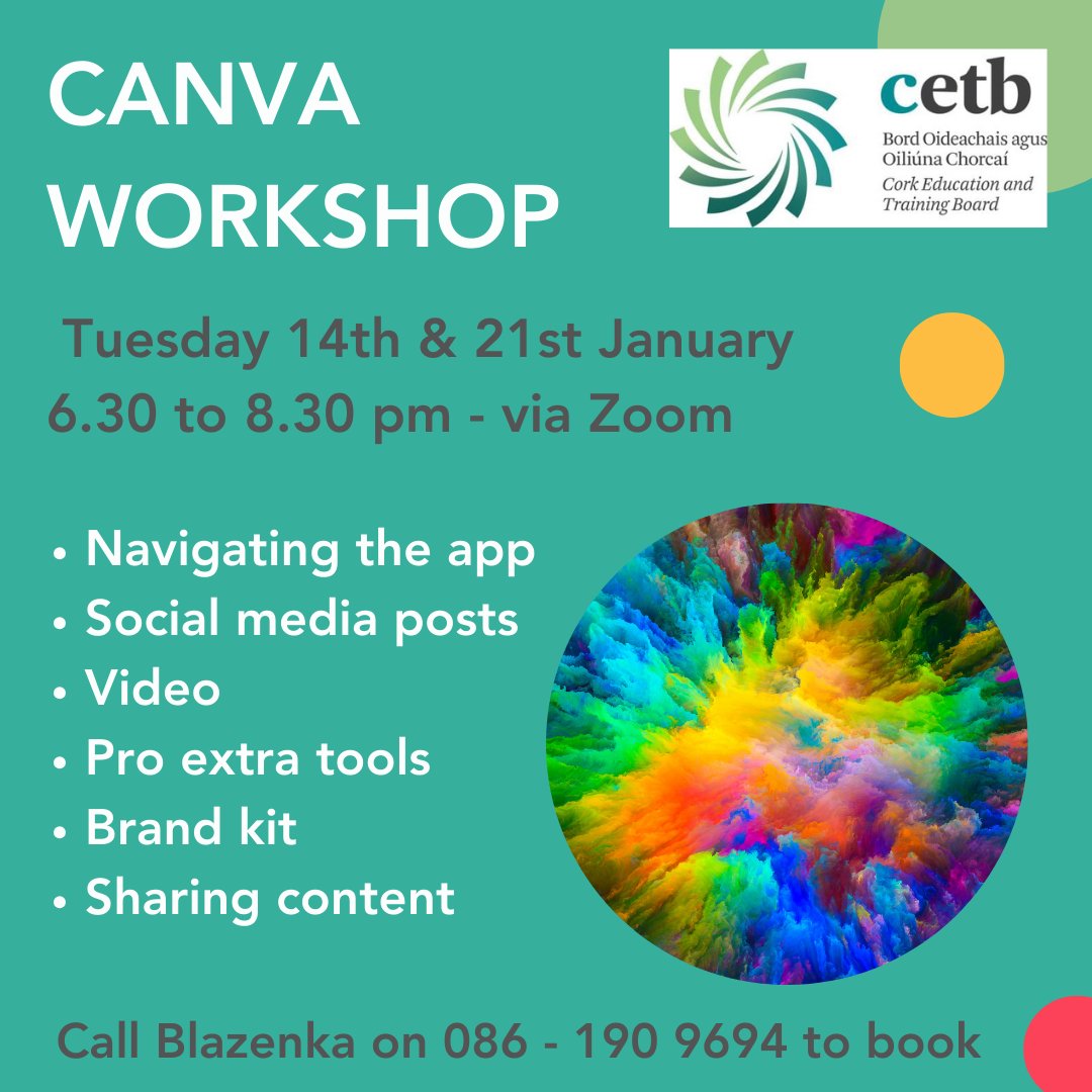 Wiser Marketing (@wiser_marketing) on Twitter photo My online Canva workshop, delivered on behalf of Cork College of FET, Skibbereen, takes place via Zoom on the evenings of the 14th and 21st of January. Call 086 – 190 9694 to book your spot. #marketingyoursmallbusiness #supportingsmallbusiness <a href="/BantryBusiness/">BantryBusiness</a> <a href="/NetIrlWestCork/">Network Ireland West Cork</a> My online Canva workshop, delivered on behalf of Cork College of FET, Skibbereen, takes place via Zoom on the evenings of the 14th and 21st of January. Call 086 – 190 9694 to book your spot. #marketingyoursmallbusiness #supportingsmallbusiness <a href="/BantryBusiness/">BantryBusiness</a> <a href="/NetIrlWestCork/">Network Ireland West Cork</a>
