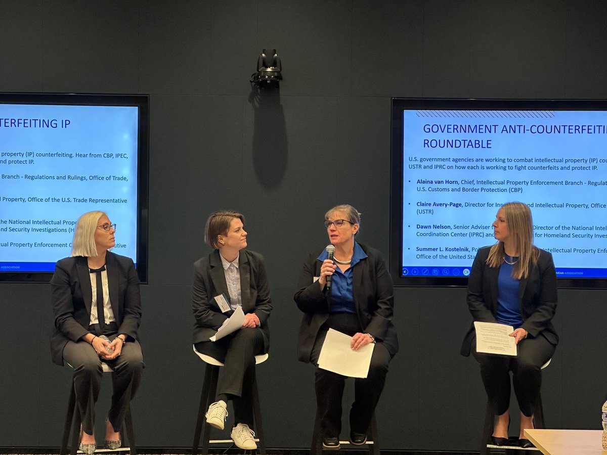 apparelfootwear's tweet image. Four champions of #IP protection, #Anticounterfeiting, #ProductSafety, #SmartTrade up now! We appreciate @CBP, IPEC, @USTradeRep, @IPRCenter for your critical, innovative, collaborative work against illicit goods and for the detailed updates here in D.C. today. #FightFakes