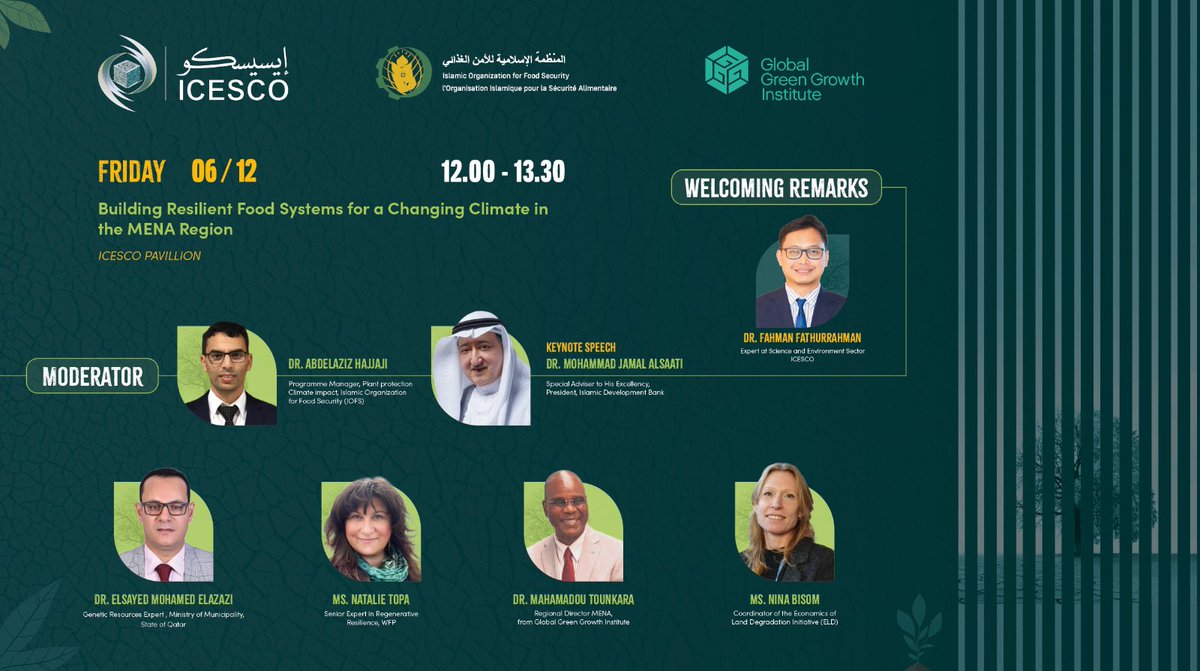 Join us tomorrow at #COP16Riyadh for an interesting discussion on building resilient food systems for a changing #climate in the MENA Region.