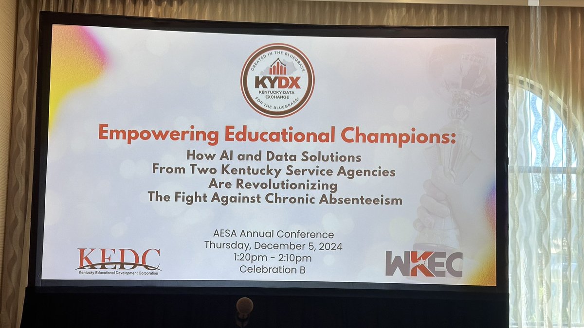 KEDC1's tweet photo. “Empowering Educational Champions”. The fight against chronic absenteeism is a journey we are embracing together!  Kudos to Dr. Rachel Holbrook, Mrs. Nancy Hutchinson, and Mrs. Trisha Carroll for leading the fabulous presentation at @AESAnetwork!  #WeAreKEDC https://t.co/w9U5cPlUXo