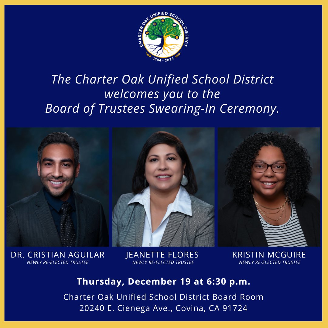 All are welcome on December 19 as we swear in our newly re-elected Board of Trustees members.