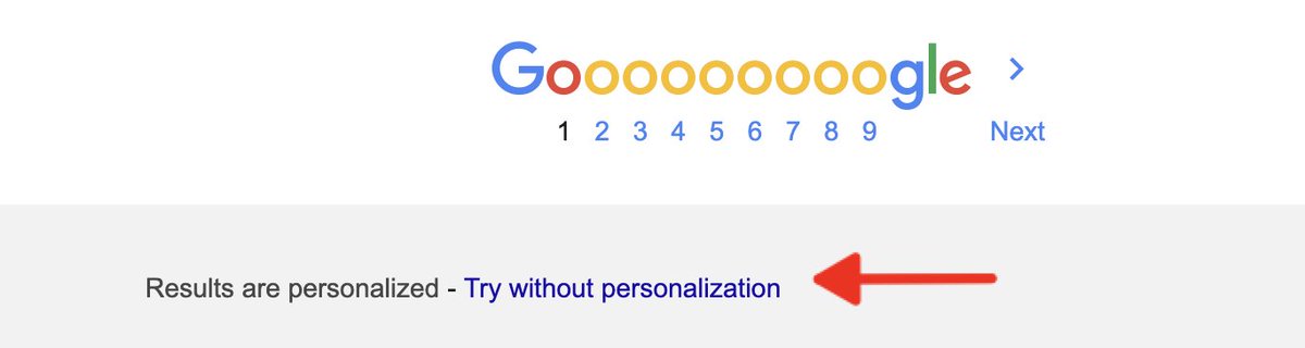 AlRabinowitz's tweet photo. This is so annoying. Not logged in, in a browser rarely used and in private mode, yet Google still shows me personalized results that I do NOT want! If you click this, it reloads Page 1, then it resets on Page 2, so you have to click on every page. #google # search #seo #serps https://t.co/WCEfDJwzhY
