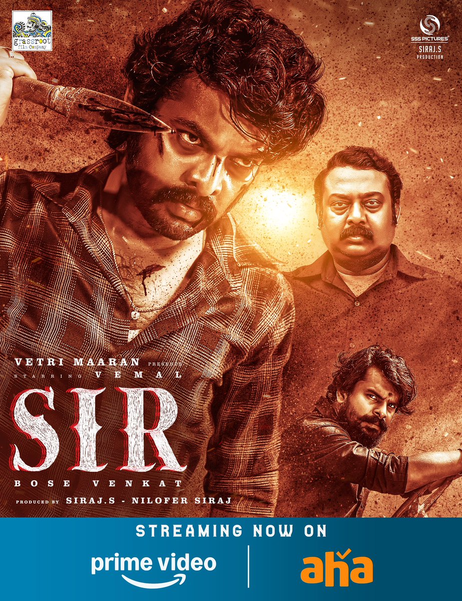The wait is over! 🔥🤩#Vemal's super hit #SIR is now streaming on <a href="/PrimeVideoIN/">prime video IN</a> &amp; <a href="/ahatamil/">aha Tamil</a> . Start streaming!❤️‍🔥

Produced: <a href="/pictures_sss/">SSS Pictures</a> <a href="/sirajsfocuss/">Siraj_S_official</a>
Director: <a href="/DirectorBose/">Bose Venkat</a>

Presented by : #vetrimaaran <a href="/GrassRootFilmCo/">Grass Root Film Co</a>
