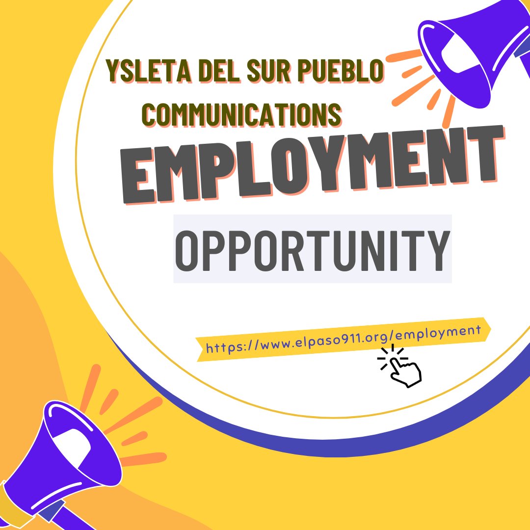 EP911District's tweet photo. On behalf of Ysleta Del Sur Pueblo Tribal Communications, we're sharing an exciting career opportunity for the position of Communications Specialist. Please visit our website linked in our profile and select the job listing for their agency. https://t.co/brHUgIRoFe