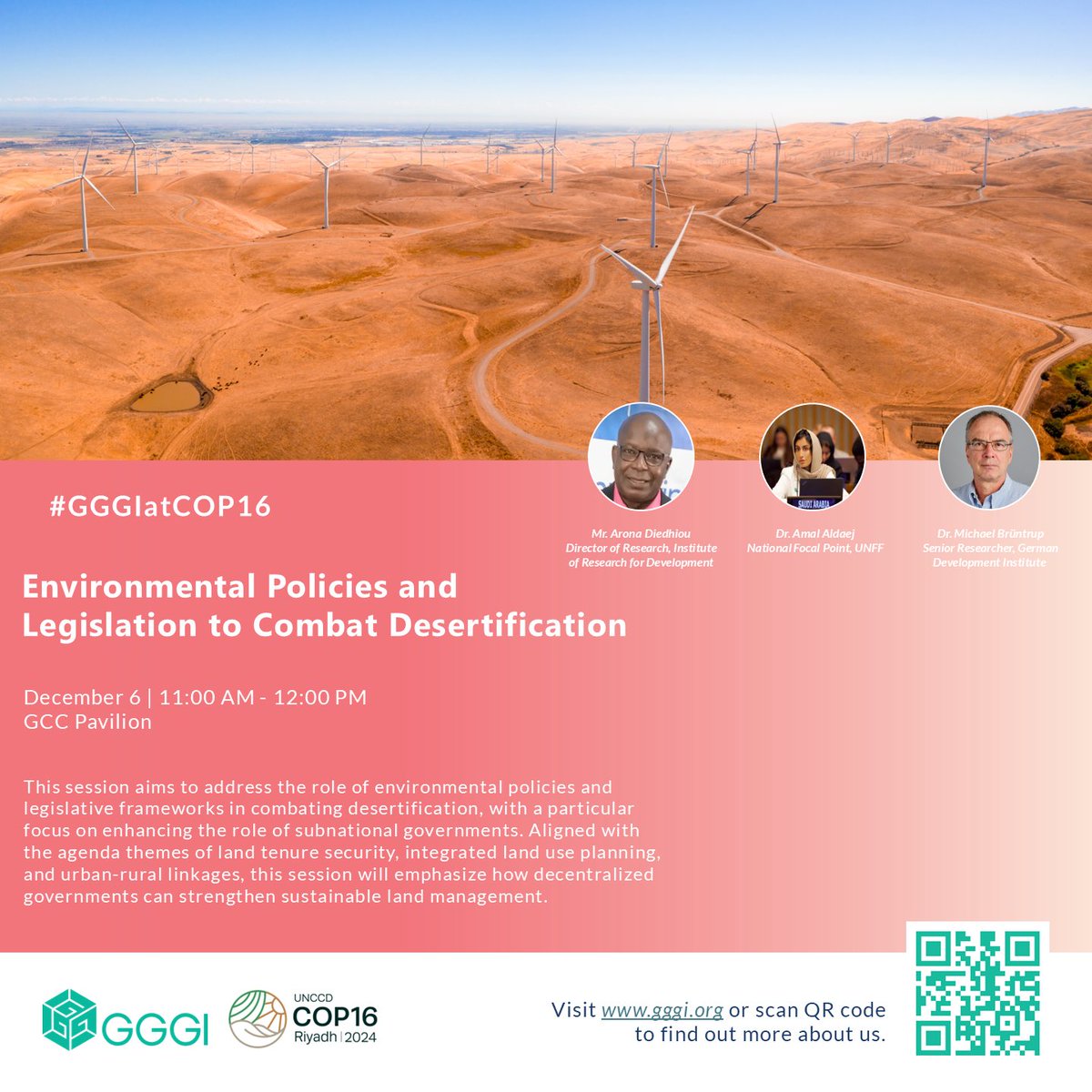 Join us tomorrow at #COP16_Riyadh in an interesting discussion around environmental policies and legislation to combat desertification. 🌱