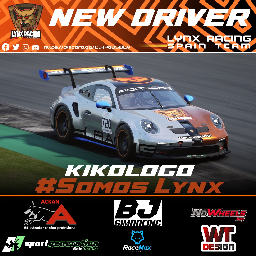 LynxRacingSpain's tweet photo. Le damos la bienvenida a @kikologotwitch que se une a las filas de Lynx para ACC y también para iRacing 💪🏻.

#SOMOSLYNX https://t.co/iY1F8SeYFm