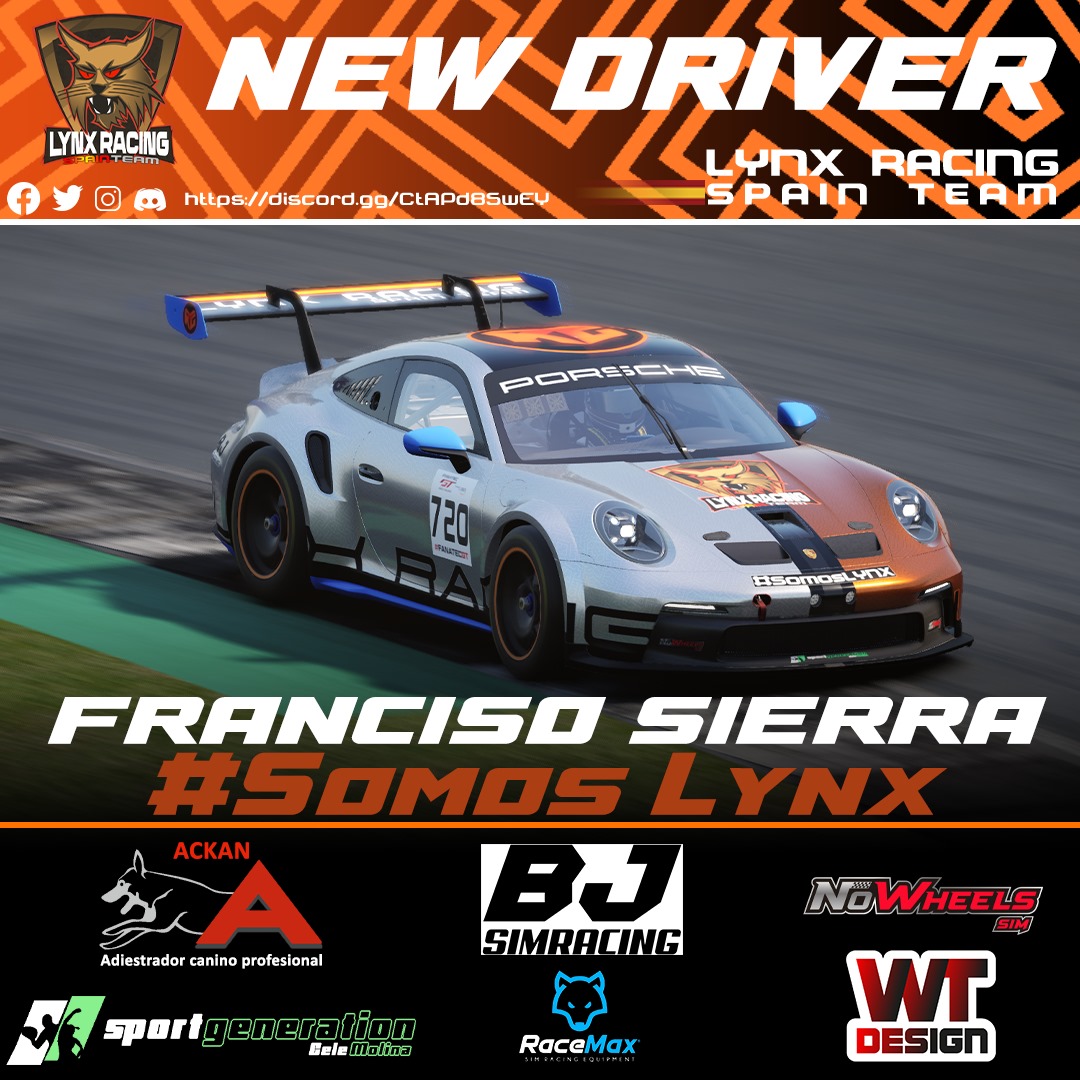 LynxRacingSpain's tweet photo. Le damos la bienvenida a @kikologotwitch que se une a las filas de Lynx para ACC y también para iRacing 💪🏻.

#SOMOSLYNX https://t.co/iY1F8SeYFm