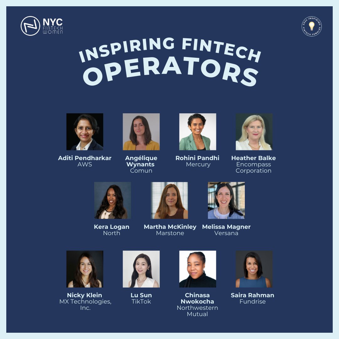NYCFintechWomen's tweet photo. Last but not least… we’re thrilled to announce the last wave of our 2024 Inspiring Fintech Females in the #Operators catgeory!

For the full list of the honorees go to https://t.co/8miXzfIiFc https://t.co/K8H4DQrDef