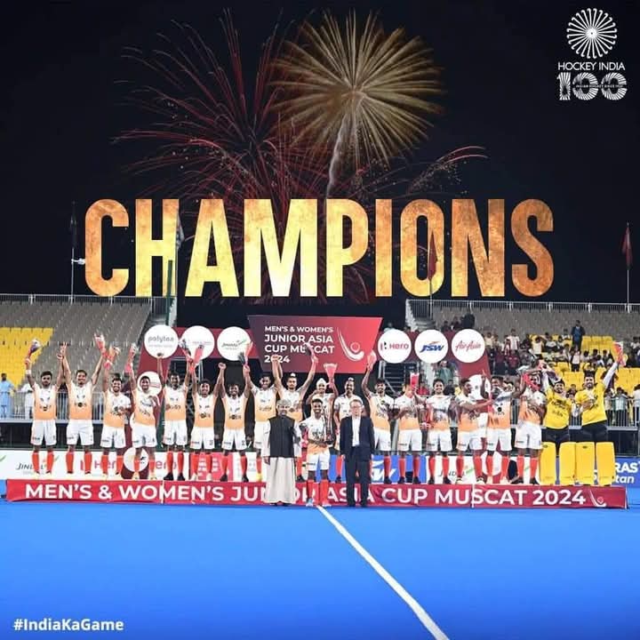 ArvindBarra's tweet photo. भारतीय जूनियर हॉकी टीम को Men's Junior Asia Cup 2024 में पाकिस्तान को 5-3 से हराकर स्वर्णिम इतिहास रचने के लिए हार्दिक बधाई एवं शुभकामनाएं।

यह ऐतिहासिक जीत सभी खिलाड़ियों के अद्वितीय खेल कौशल और निरंतर परिश्रम का परिणाम है।

#HockeyIndia https://t.co/XaRg9KZICU