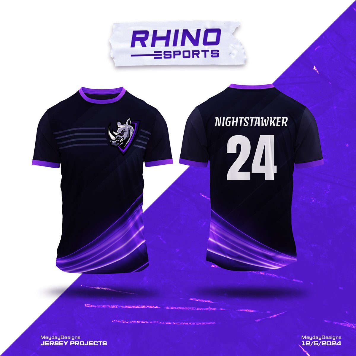 MeydayDesigns's tweet photo. Client: @RhinoEsportsGG 

Nice clean jersey mock-up for the boys over at Rhino Esports. 👕

Really love using purple as a color! 💪

Appreciate any support, and as always, my DM's are open if you are interested in any design! 📩

#design #logo #esports #gfx #graphicdesign #game https://t.co/KmACg208Wc