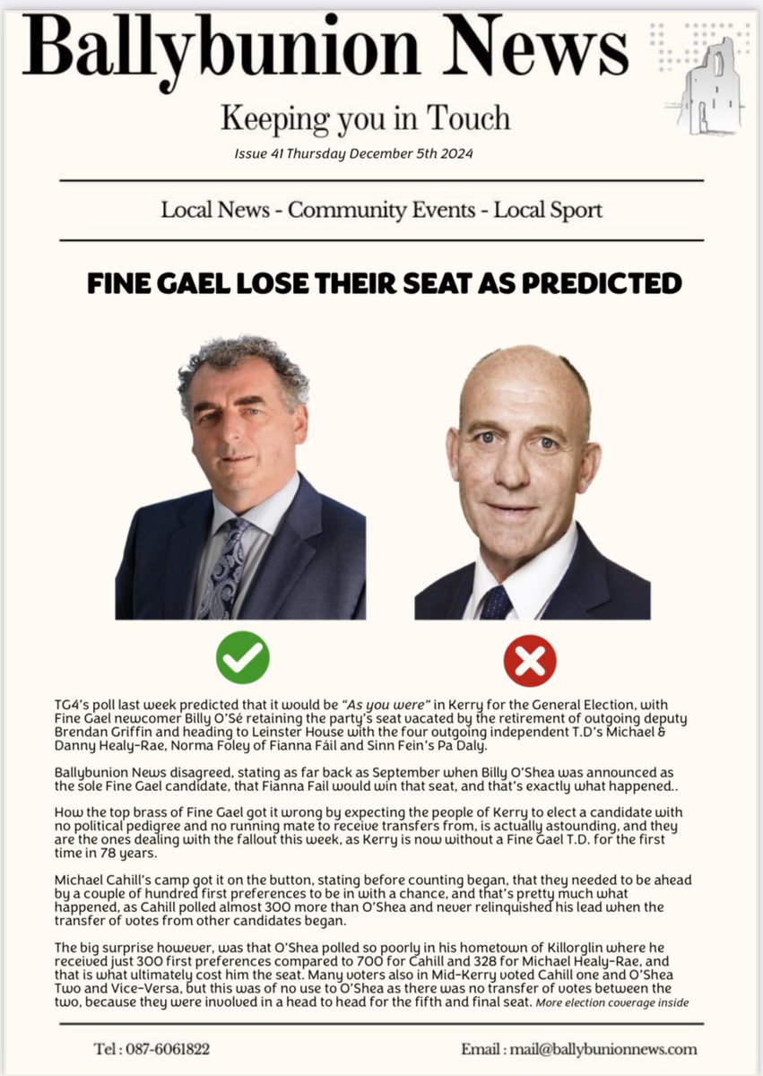 This week’s issue of Ballybunion News has been uploaded to the website. Its costs just €12 per annum to read and you can register at ballybunionnews.com