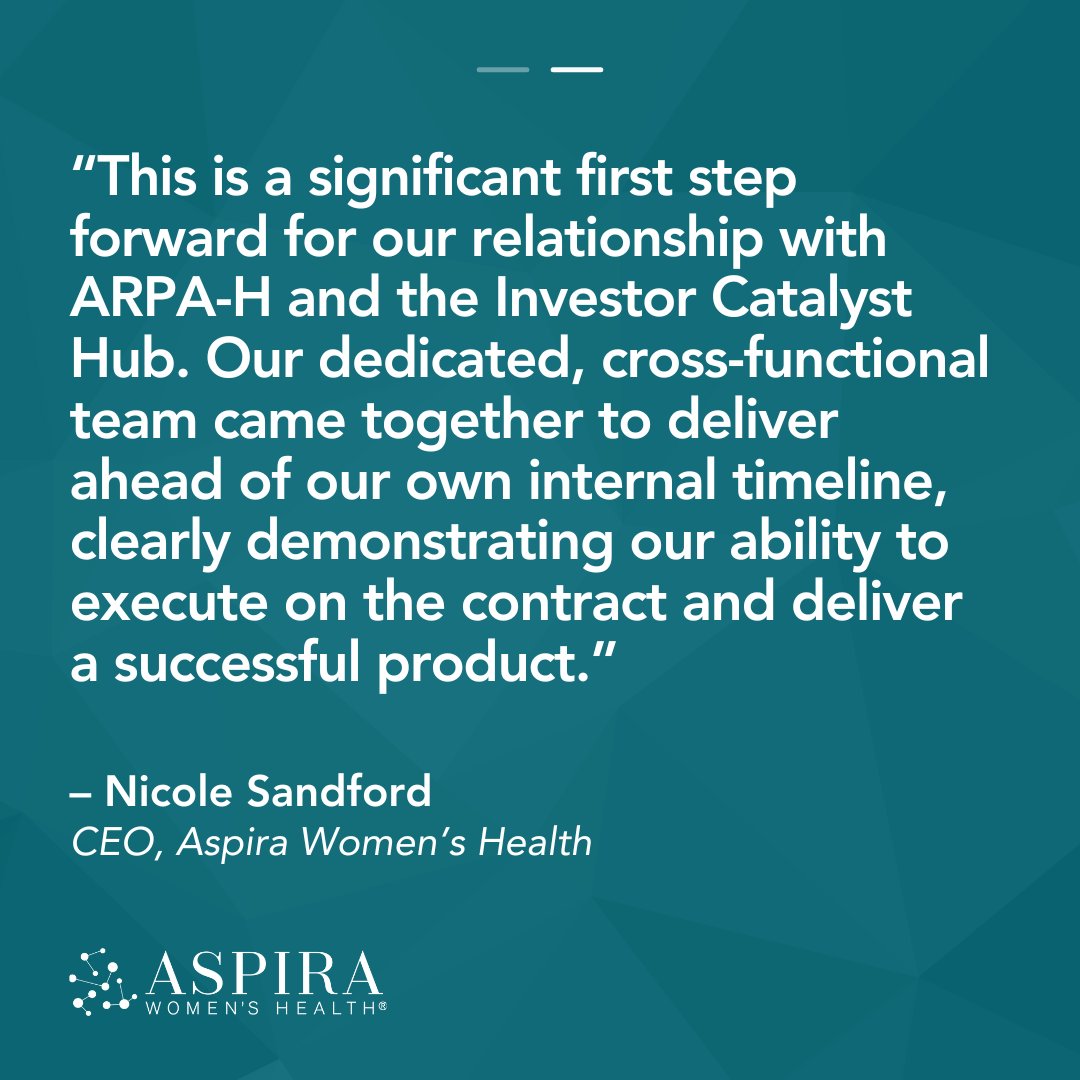Aspira Women’s Health has successfully completed the first milestone of the <a href="/ARPA_H/">ARPA-H</a> $10 million #SprintforWomensHealth Award. Our focus now shifts to the next milestone, expanding R&amp;D capabilities, with completion targeted for early 2025.

Read more: ir.aspirawh.com/press-release/…