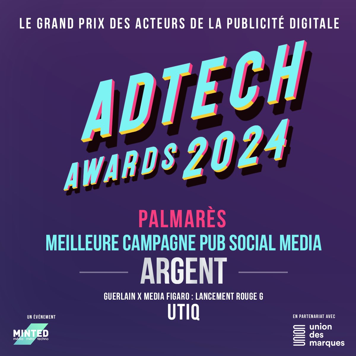 mntd_'s tweet photo. 🥈Dans la catégorie 'Meilleure campagne pub social media', l’argent est remis à « @Guerlain x @MEDIAFIGARO : Lancement Rouge G  » 

#AdTechAwards https://t.co/3RU3IDT9G5