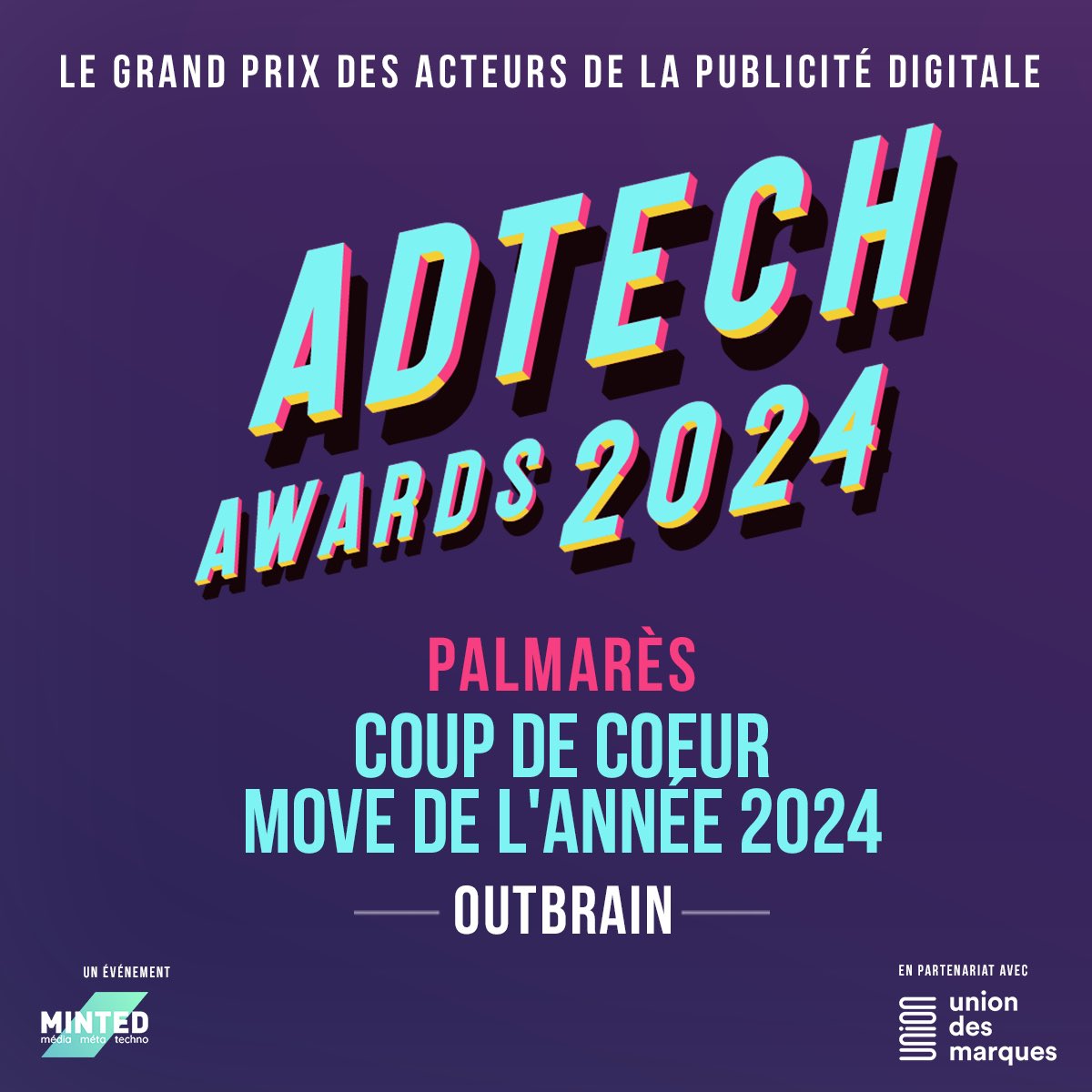 mntd_'s tweet photo. ♥️ Le coup de cœur 'Move de l’année’ est remis à @OutbrainFR ! 

#AdTechAwards https://t.co/1Hrt7qD8Op