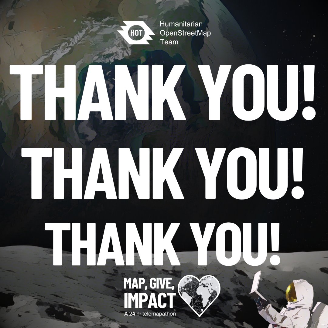 hotosm's tweet photo. Thank you for making the #MapGiveImpact Telemapathon an incredible success! 

Thank you, attendees, presenters, and mappers!

Thank you, @Arm, @mapbox, @Accenture, @Cisco
 @OvertureMaps, @salesforce, @BigCommerce, @OpenCage, and all the individual donors that made this possible! https://t.co/e2XO09ov5o