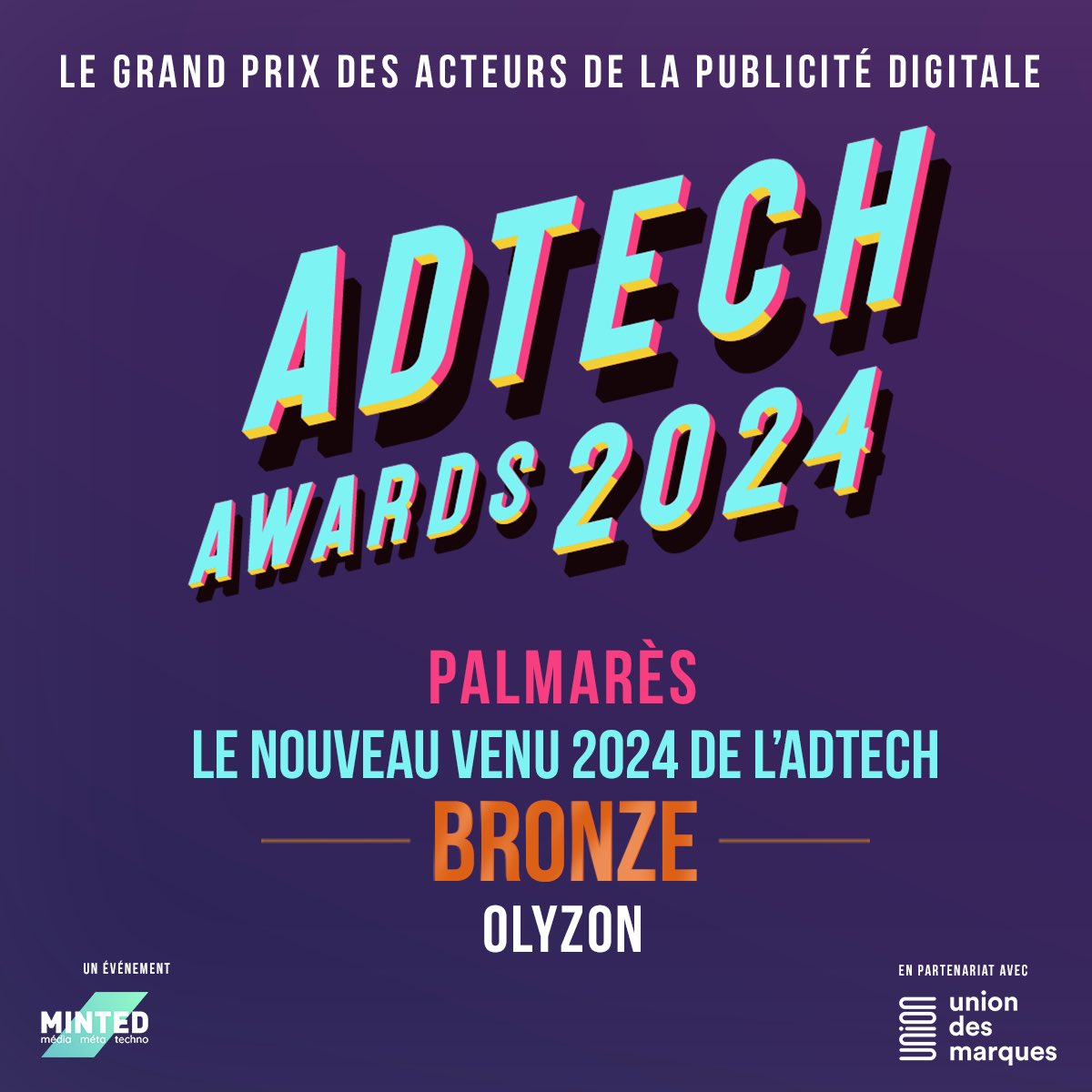 mntd_'s tweet photo. 🥉Dans la catégorie 'Le nouveau venu 2024 de l’adtech', le bronze est remis à ex-aequo à Stamp (Streamlined Ad Management Platform) et Olyzon ! 

#AdTechAwards https://t.co/9by9am6wKf