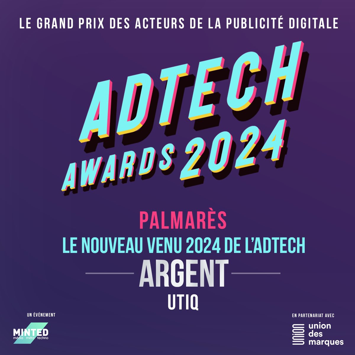 mntd_'s tweet photo. 🥈Dans la catégorie 'Le nouveau venu 2024 de l’adtech', l’argent est remis à Utiq.

#AdTechAwards https://t.co/gTJafIskzR
