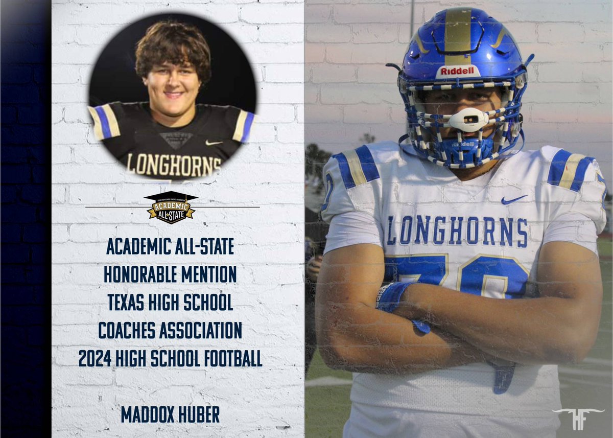 HFISD_Longhorns's tweet photo. THSCA ACADEMIC ALL-STATE TEAM!🏈

Congratulations to Giovanni Yanez, Drew Pritchard, Hayden Lyday, Delino Doucet, Maddox Huber, and Kaleb Loiacano 
on being selected to the 2024 THSCA Football Academic All-State Team!
(Thread)
@giovanniyanez07 @maddoxhuber06 @kaleb_loiacano https://t.co/oZtXreaKn4
