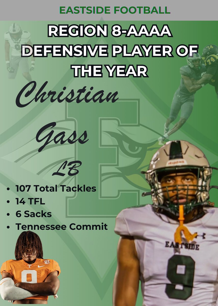 Congratulations to Christian Gass <a href="/ChristianGass4/">Christian Gass</a>  for being named the Region 8-AAAA Defensive Player of the Year!!