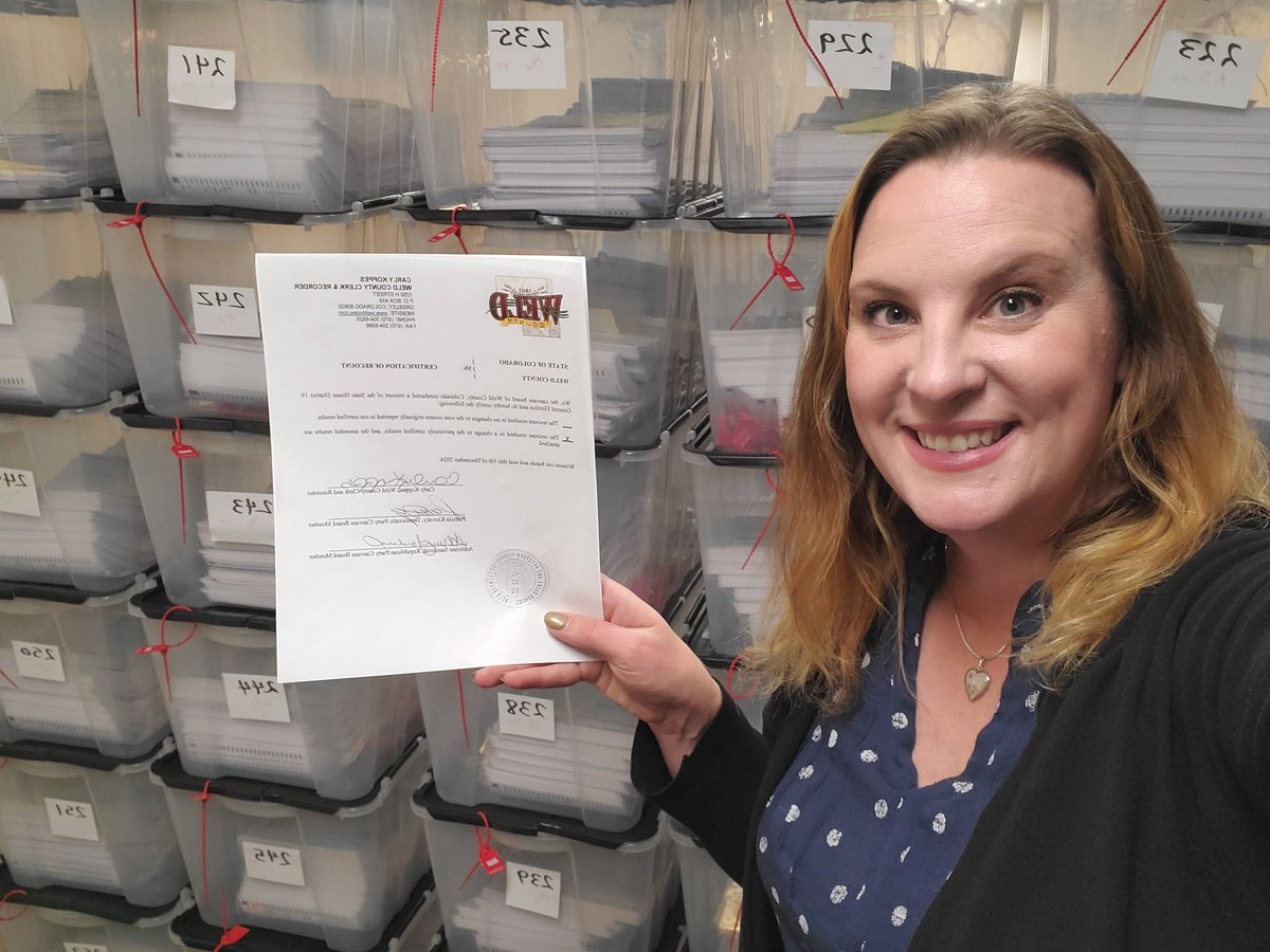 KoppesCarly's tweet photo. The Recount for House District 19 is complete and certified! Thank you to the Election Judges and Canvass Board for coming in this week and putting the bow 🎀 on the 2024 General Election! https://t.co/4UFTAcaYsK