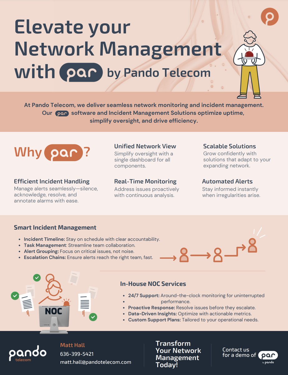 🌐 Simplify, scale, and stay ahead with PAR by Pando Telecom! 🚀

✅ Unified dashboard
✅ Real-time monitoring
✅ 24/7 NOC support
📞 Contact Matt Hall: 636-399-5421 or matt.hall@pandotelecom.com
#NetworkManagement #TechSolutions