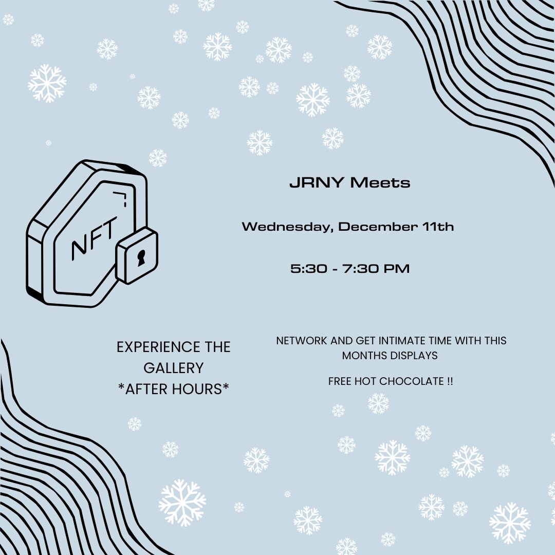 JRNYGallery's tweet photo. Happy December! The Gallery has some amazing events on the docket! Make sure to take a look and join us this month, can't wait to get festive and very crypto with y'all ☃️open W-Sunday, 11am-5pm
.
.
.
#CryptoEvents #GalleryEvents #HappyDecember #artsdistricLV #lasvegas https://t.co/UDifEhKbho