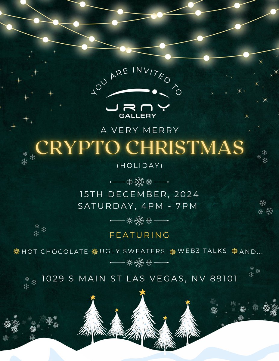 JRNYGallery's tweet photo. Happy December! The Gallery has some amazing events on the docket! Make sure to take a look and join us this month, can't wait to get festive and very crypto with y'all ☃️open W-Sunday, 11am-5pm
.
.
.
#CryptoEvents #GalleryEvents #HappyDecember #artsdistricLV #lasvegas https://t.co/UDifEhKbho
