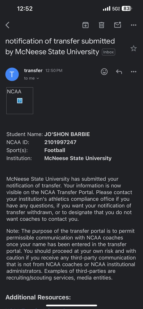 Joshon_Barbie's tweet photo. I’m officially in the portal ready to compete at the highest level 

234 Touches
1377 total yards 
12 touchdowns 
2 years of eligibility left https://t.co/28BWfmjS2M