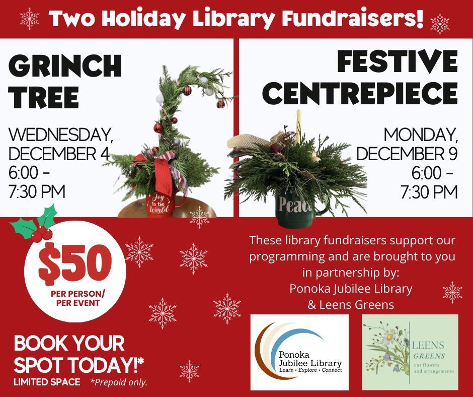 Our Festive Centrepiece Fundraiser is coming up fast!  Call 403-783-3843 to register.