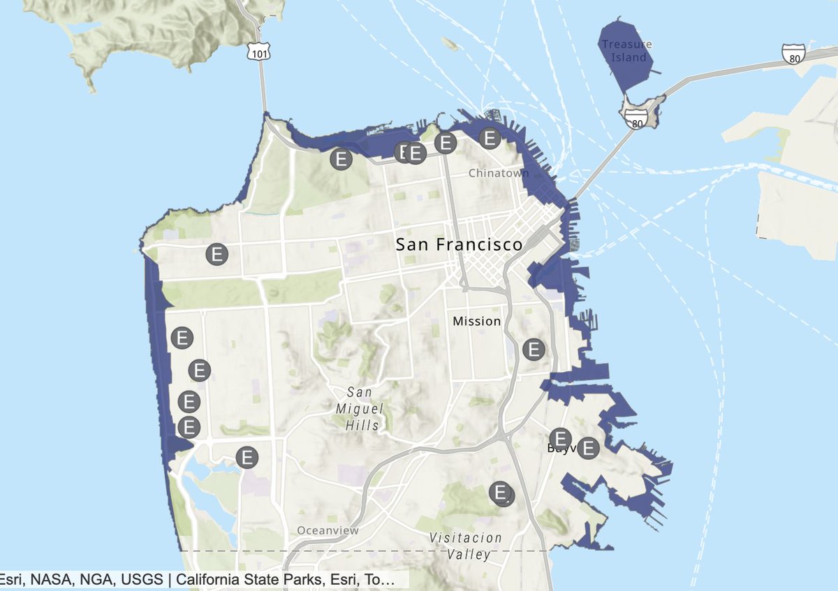 For anyone looking, this is the Tsunami risk map for San Francisco on sf72.org