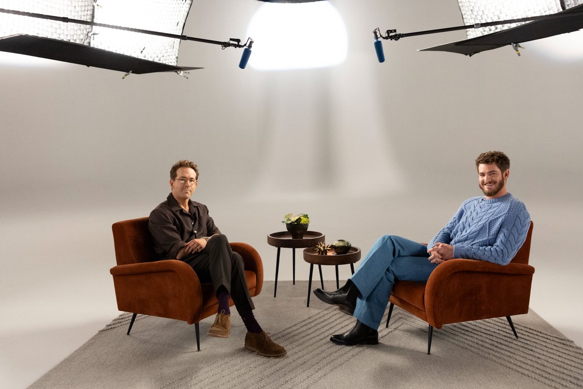 Variety's tweet photo. Andrew Garfield &amp; Ryan Reynolds (Dec. 9) https://t.co/48C68oFmE8