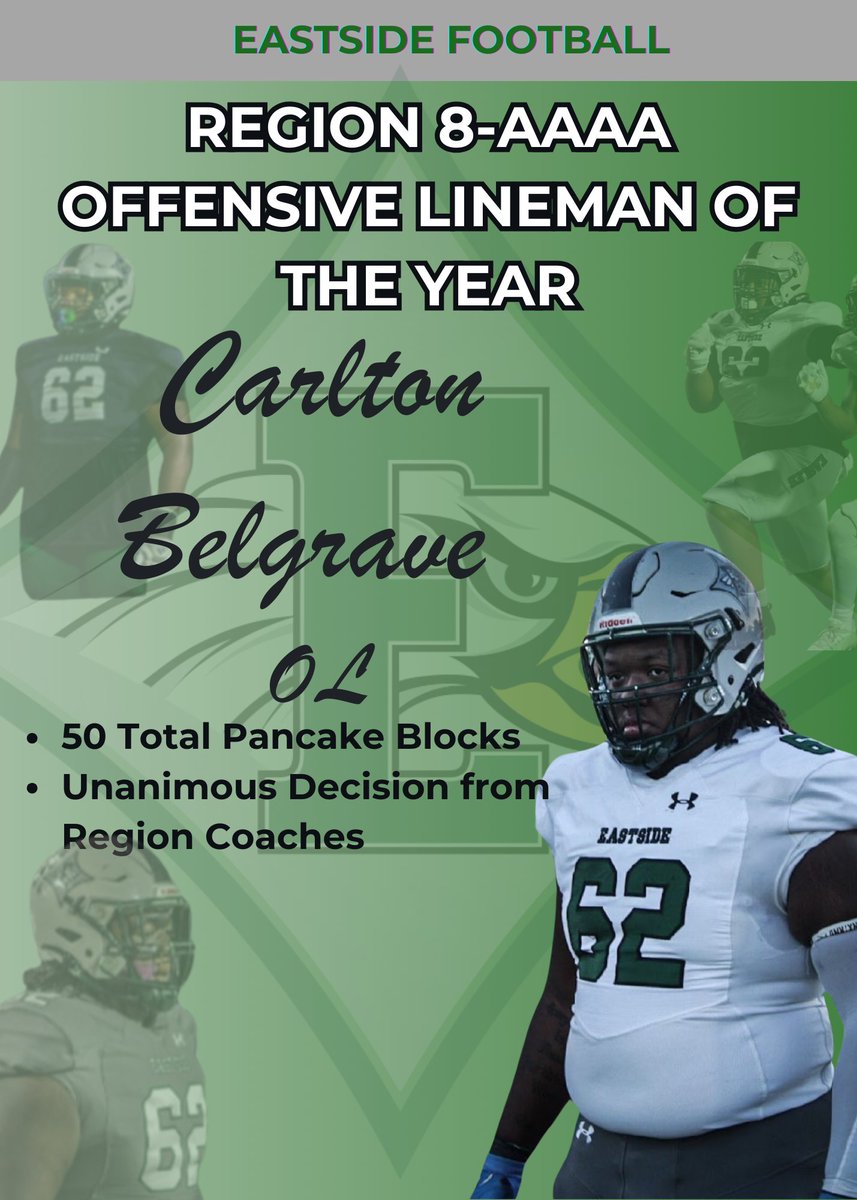 Congratulations to Carlton Belgrave III <a href="/CBelgrave3/">Carlton Belgrave III</a>  for being named the Region 8-AAAA Offensive Lineman of the Year!!