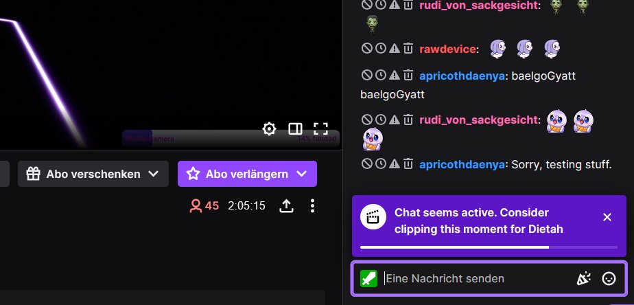 DietahVR's tweet photo. well... having this shit popping up on my channels chat even though i have clips disabled is so poor design @TwitchSupport https://t.co/Fqv4lNCa0X