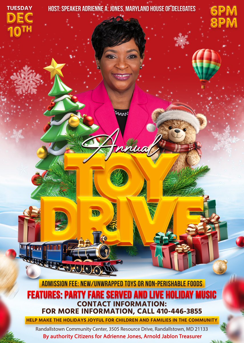 Please join me next Tuesday, December 10th for my Annual Toy Drive at the Randallstown Community Center.