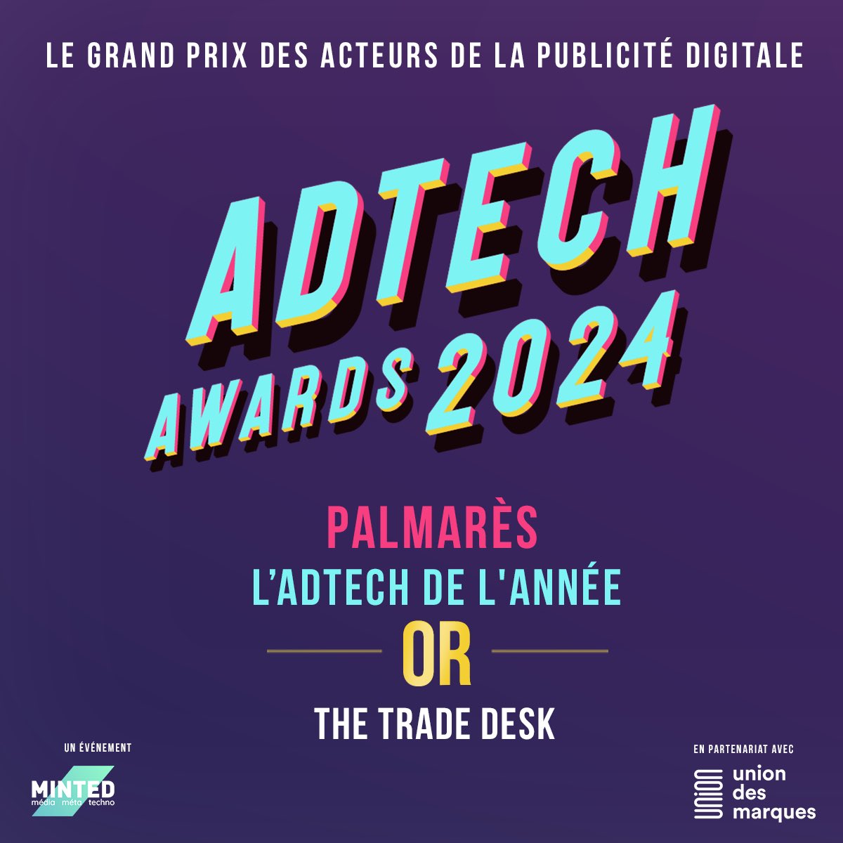 mntd_'s tweet photo. 🥇 Dans la catégorie 'L’AdTech de l’année', l’or est remis à @TheTradeDesk. 

#AdTechAwards https://t.co/0ih1GugFuX