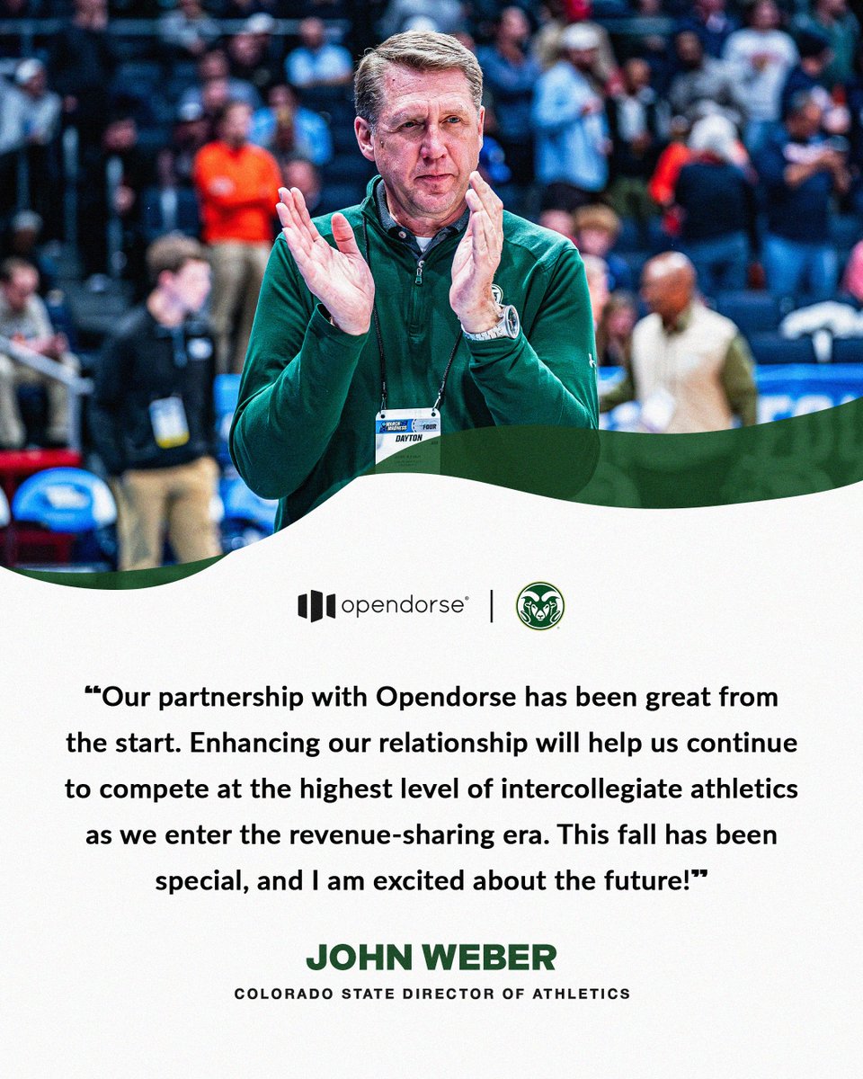 Opendorse (@opendorse) on Twitter photo "We have been working hard to make sure Colorado State Athletics is prepared for the future, and this partnership has been and will continue to be significant." - <a href="/ColoradoStateAD/">John Weber</a>
Learn more 📝 opndr.se/6i64Q0lMc "We have been working hard to make sure Colorado State Athletics is prepared for the future, and this partnership has been and will continue to be significant." - <a href="/ColoradoStateAD/">John Weber</a>
Learn more 📝 opndr.se/6i64Q0lMc