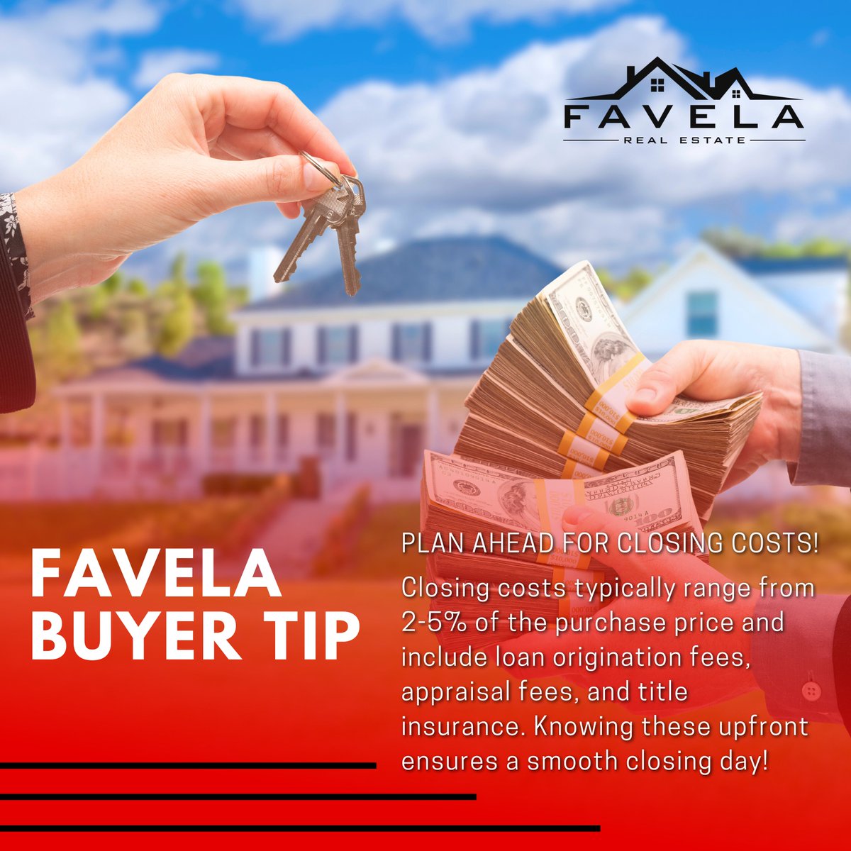 FavelaRealEst's tweet photo. Buyer Tip: Closing Costs 101! Did you know closing costs are 2-5% of your home’s purchase price? 
🏡 Loan origination fees
🏡 Appraisal fees
🏡 Title insurance
Planning ahead = no surprises at the closing table!
https://t.co/zM7iU7e4lx #FavelaRealEstate #ClosingCosts https://t.co/CKx5zguzGB