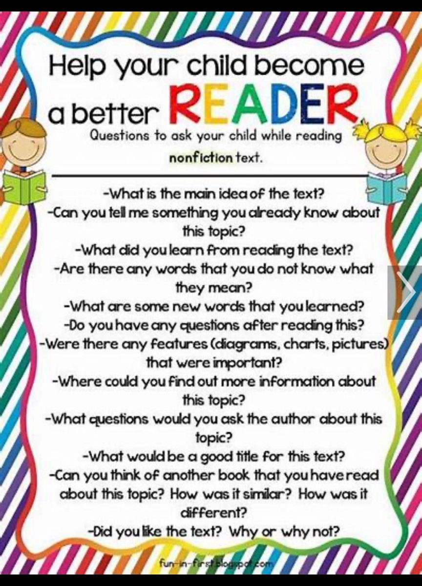 Parents: Here are some questions to help you support and enhance your child’s reading experience!