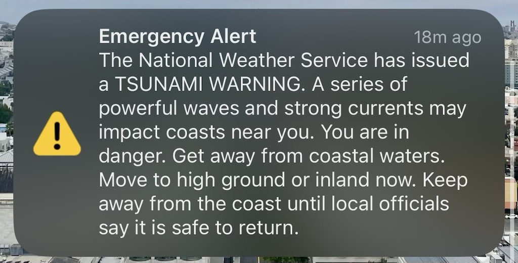 San Francisco Department of Emergency Management (@sf_emergency) on Twitter photo 🚨The <a href="/NWS/">National Weather Service</a> has issued a TSUNAMI WARNING. A series of powerful waves and strong currents may impact coasts near you. You are in danger. Get away from coastal waters. Move to high ground or inland now. Keep away from the coast until local officials say it is safe to return. 🚨The <a href="/NWS/">National Weather Service</a> has issued a TSUNAMI WARNING. A series of powerful waves and strong currents may impact coasts near you. You are in danger. Get away from coastal waters. Move to high ground or inland now. Keep away from the coast until local officials say it is safe to return.