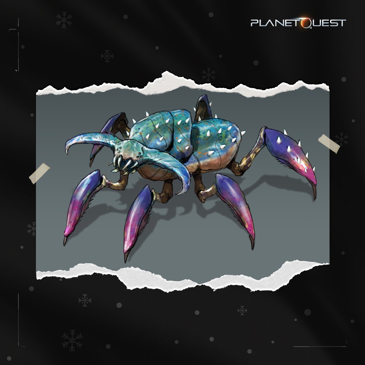 On the second day of #Questmas, PQ gave to me…

🎶 a tropical creatuuuure 🎶

Quick, colorful, and deadly—this six-legged menace zips through tropical foliage with sharp teeth and spiked limbs. Admire it from afar, or it might catch you before you can say “Quantum!” 😱

Are your