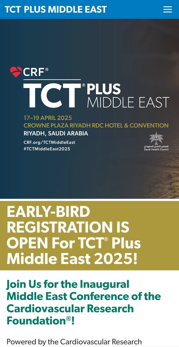 The mega Middle East meeting is here. It's a great opportunity to participate and attend. A call for all, and all are welcome. 
- Interventional Cardiology
- Cardiac Surgery  
- Echocardiography &amp; CV imaging
- Cardiologist &amp; internal medicine 
- Peripheral Vascular Disease 
-