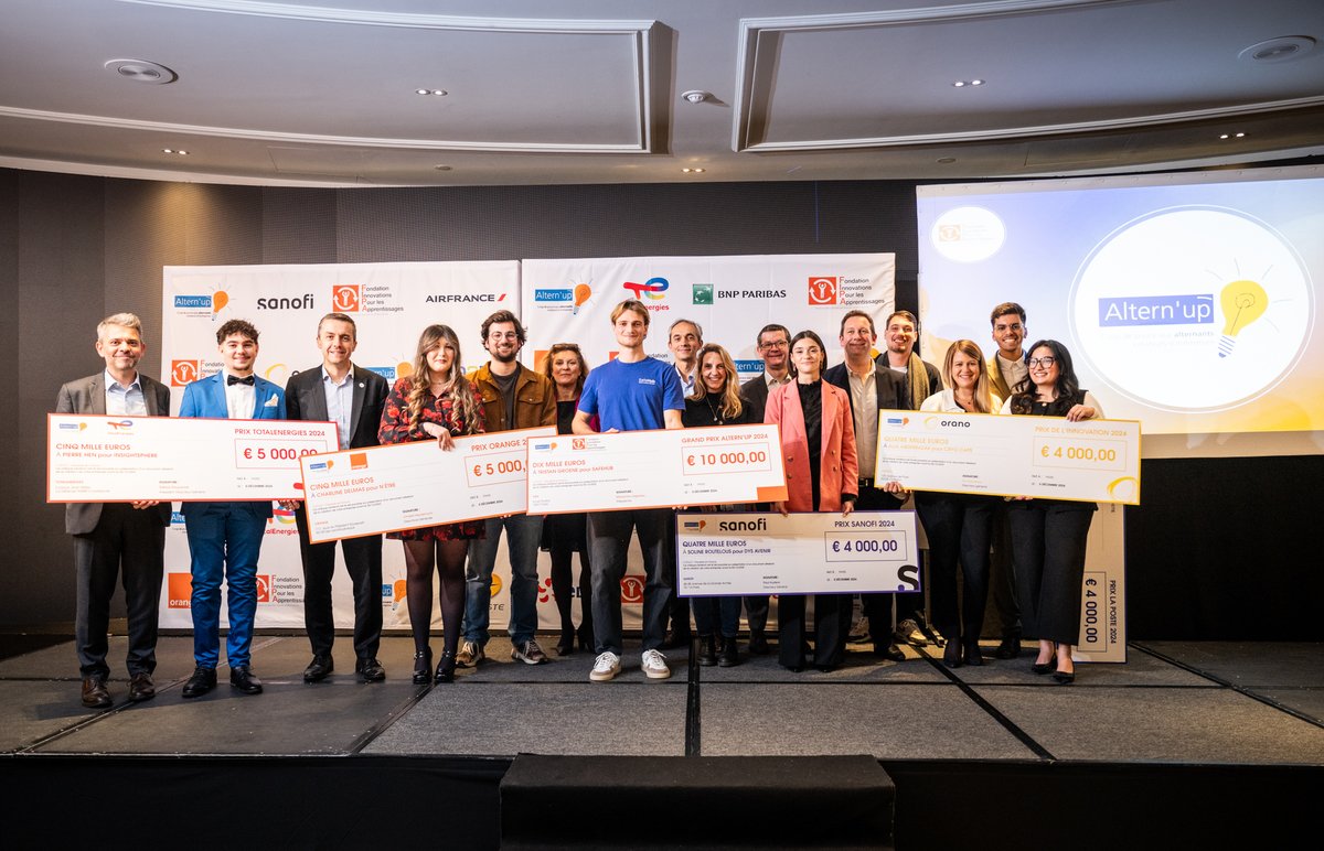 Fondation_FIPA's tweet photo. 🎉#AlternUp2024 : 7 projets innovants récompensés et un grand bravo à Tristan Groene, lauréat du Grand Prix avec son projet #safehub !   Merci à tous les participants et partenaires @sanofi , @TotalEnergies @Orange_France , @GroupeLaPoste , @Oranogroup , @BNPParibas @EDFofficiel https://t.co/h2fRmDi4WG
