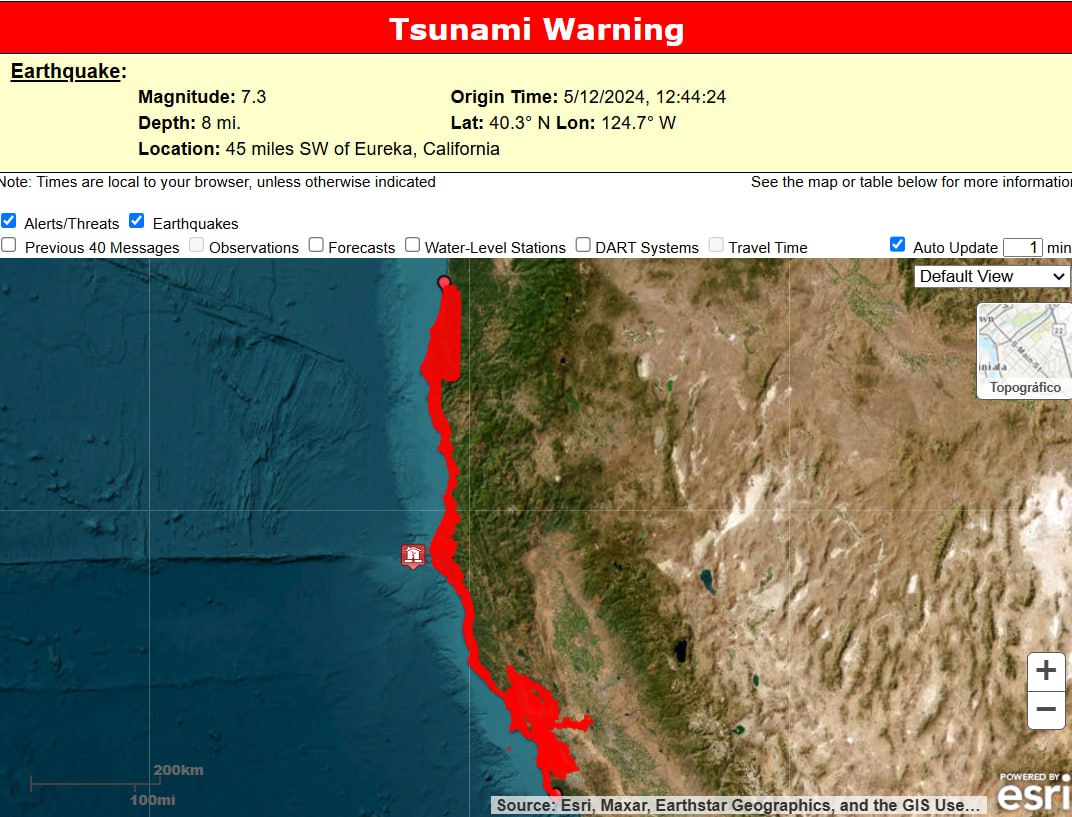 #Breaking | #Earthquake magnitude 7.0  (USGS) 99 km WSW of Ferndale, #California

•Strong  intensity reported.
•Some damage is possible.
•The shaking was widely felt across southern #Oregon and northern California.
•The US Tsunami Warning System issued a #TsunamiWarning from