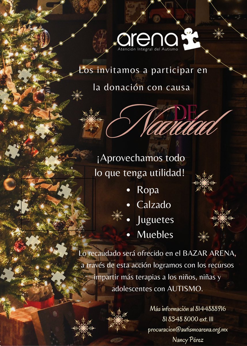 Esta Navidad, te invitamos a donar juguetes, ropa, calzado o muebles en buen estado. Con tu ayuda, seguiremos apoyando la educación de niños con Autismo. 🧩¡Juntos podemos hacer una gran diferencia! 🎄