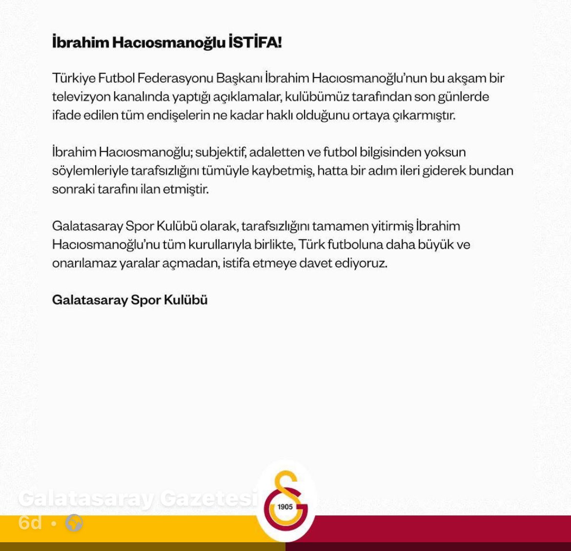 İbrahim Hacıosmanoğlu artık yok hükmündesin !

 #TFFistifa